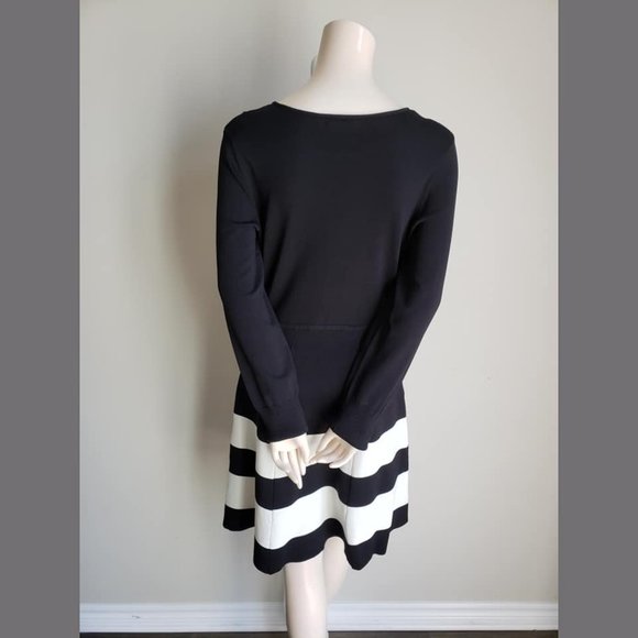 NWOT Eliza J Black Cocktail Dress w/ White Stripes - Picture 6 of 8
